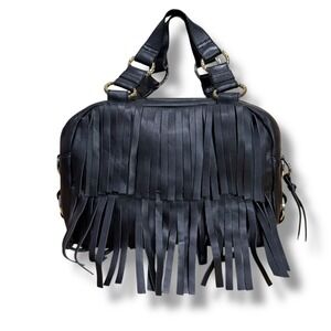 NWT Deadstock CBGB & OMFUG Genuine Leather Black Fringe Satchel Bag
